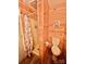 Bathroom with shower and wood-paneled walls at 1586 Kenlane Dr, Hickory, NC 28601