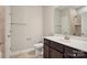 Simple bathroom with toilet, sink, and shower at 1346 Millview Ln, Matthews, NC 28104
