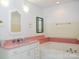 Bathroom with pink vanity, bathtub, and accessible features at 452 Mocksville Hwy, Statesville, NC 28625