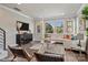Bright living room featuring a sectional sofa, large windows, and a modern media console at 3022 Loso Ter # 52, Charlotte, NC 28217