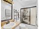 Clean bathroom with a single sink and shower/tub combo at 8018 Maxwelton Dr, Huntersville, NC 28078