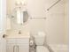 Clean bathroom with white vanity, toilet, and shower/tub combo at 348 S Laurel Ave, Charlotte, NC 28207