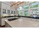 Modern kitchen with white cabinets, expansive island, and views to the backyard at 3208 Sedgefield Rd, Statesville, NC 28625