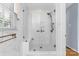 Modern shower with marble walls, glass enclosure, and built-in seat at 3029 River Rd, Shelby, NC 28152