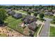 Aerial view showcasing a home's backyard oasis with patio and detached garage at 312 Wintergreen Ct, Kings Mountain, NC 28086