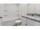 Clean bathroom with a shower/tub combo and granite vanity at 146 Adams Tree Way, Troutman, NC 28166