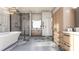 Modern bathroom with soaking tub and large shower at 214 Seldon Dr, Charlotte, NC 28216
