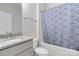 Bathroom with granite countertop vanity and gray accents at 2465 Palmdale Walk Dr, Fort Mill, SC 29708