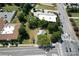 Aerial view showing house surrounded by trees, near a major intersection at 110 Sims Pkwy, Harrisburg, NC 28075