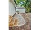 Stamped concrete patio, steps, and storage shed in backyard at 607 Ligon St, Shelby, NC 28150