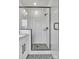 Modern shower with white subway tile and black fixtures at 1336 Hamilton St # 2, Charlotte, NC 28206