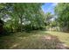 Large backyard with mature trees and a wooden fence at 225 Flint St, Charlotte, NC 28216