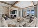 Spacious living room with stone fireplace and lake views at 19125 Peninsula Point Dr, Cornelius, NC 28031