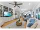 Spacious living room with hardwood floors, built-ins, and views to kitchen at 534 Coman Ln, Kings Mountain, NC 28086