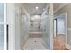 Spa-like shower with glass enclosure, designer tile, and built-in seating at 534 Coman Ln, Kings Mountain, NC 28086