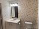 Charming bathroom with bird wallpaper and updated vanity at 300 N Fulton St # 11, Salisbury, NC 28144