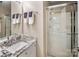 Clean bathroom with granite vanity and a glass-enclosed shower at 18641 Harborside Dr, Cornelius, NC 28031