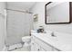 Clean bathroom with updated vanity and shower/tub combo at 1001 Serel Dr, Matthews, NC 28104