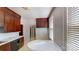 View of kitchen with dark wood cabinets at 309 Elm St, Marshville, NC 28103