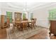 Formal dining room with hardwood floors, chandelier, and built-in hutch at 1120 Red Porch Ln, Matthews, NC 28105