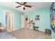 Light teal bedroom with a fun mural and an ensuite bathroom at 4493 Haddington Dr # 154, Fort Mill, SC 29707