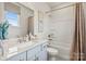 Bathroom with single vanity, bathtub, and neutral color scheme at 7055 Stella Pl, Stanley, NC 28164