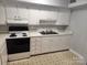 Bright kitchen featuring white cabinets, an electric stove, and a double sink at 910 Mcalway Rd # C, Charlotte, NC 28211