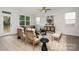 Living area with hardwood floors, neutral decor, and access to backyard at 7118 Plott Rd, Charlotte, NC 28215