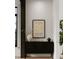 Modern entryway console with black rattan cabinet and decor at 237 Marsh Rd # 101, Charlotte, NC 28209