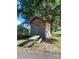 Wooden shed with picnic table in the backyard at 1610 Sierra Rd, York, SC 29745