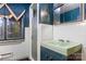 Retro-style bathroom with mint sink and shower at 702 Forest Hill Dr, Shelby, NC 28150