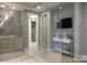Spa-like bathroom with a large glass shower, double vanity, and modern finishes at 2008 Stratford Ave, Charlotte, NC 28205