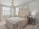 Stylish bedroom with upholstered bed and gold accents at 2008 Stratford Ave, Charlotte, NC 28205