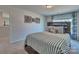 Spacious bedroom with striped bedding and wood accent wall at 311 Coronado Ave # 62, Matthews, NC 28104