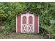 Rustic red shed with white trim nestled in a lush green yard at 5938 Scots Bluff Dr, Charlotte, NC 28227