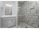 Bathroom with a walk-in shower, grey tile, and modern vanity at 2305 Sanders Ave, Charlotte, NC 28216