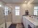 Bathroom with a large shower, double vanity, and plenty of storage at 13111 Cottage Crest Ln, Charlotte, NC 28273