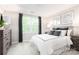 Bedroom with white bedding, gray headboard, wood nightstands, and a large window at 5209 Stevedore Way, Charlotte, NC 28269