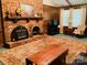 Spacious living room with a brick fireplace and wood paneling at 701 Whippoorwill Ln, Concord, NC 28025