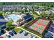 Aerial view of community amenities including pool, pickleball, and parking at 12821 Mayes Rd, Huntersville, NC 28078