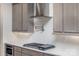 Stylish kitchen with stainless steel range hood and hexagon backsplash at 1336 Sage Pine Cir # 21, Clover, SC 29710