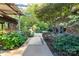 Inviting pool area with lush landscaping and a pergola-covered walkway at 501 Journey Sw St, Concord, NC 28025