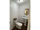 Clean bathroom with pedestal sink, toilet, and a large mirror at 2346 Timberland Hills Dr, Newton, NC 28658