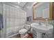 Clean bathroom with pedestal sink and shower/tub at 1567 Fayrene Rd, Rock Hill, SC 29732