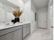 Double vanity bathroom with gray cabinets and a modern design at 1053 Bull Dog Ln # 15, Wingate, NC 28174