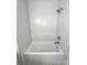 Clean bathroom with white subway tile shower/tub combo at 112 Maple St, Shelby, NC 28150