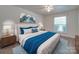 King-size bed, wooden nightstands, blue accents, and window at 4605 Coronado Dr # M, Charlotte, NC 28212