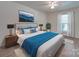 King size bed, wooden nightstands, blue accents, and window at 4605 Coronado Dr # M, Charlotte, NC 28212