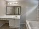 Bathroom with white vanity, a bathtub, and a large mirror at 3219 Irwin Valley Ct, Charlotte, NC 28269