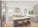 Modern kitchen with gray cabinets, a large island, and pendant lighting at 571 Lyttleton Dr, Charlotte, NC 28211